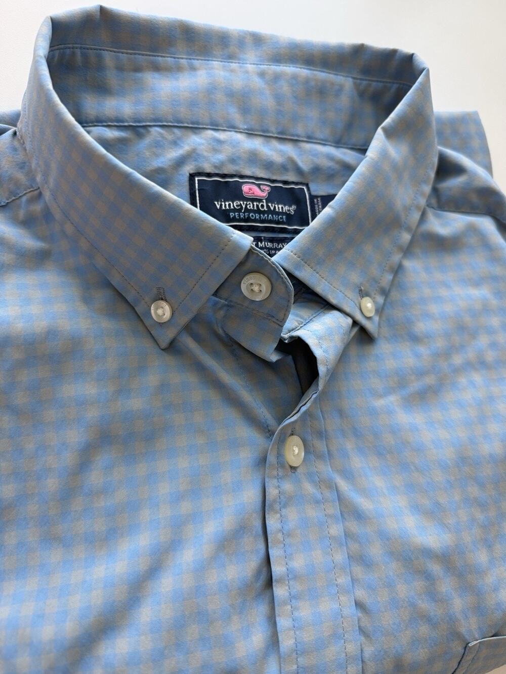 Vineyard Vines Performance Classic Fit Murray Shirt Men L Blue Check Long Sleeve